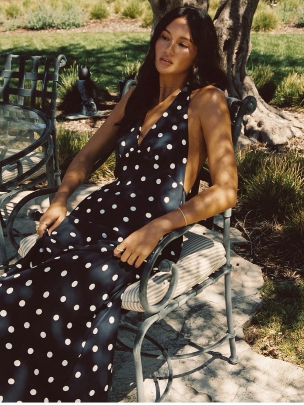 Skatie Black Polka Dot Halter Backless Maxi Dress NWT